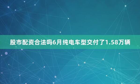 股市配资合法吗6月纯电车型交付了1.58万辆